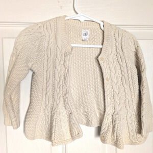 Baby Gap 100% Cotton Cable Knit Cream Cardigan Toddler size 12-18m